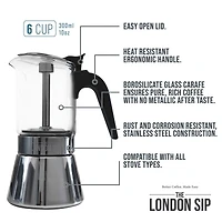 The London Sip® Glass Stovetop Espresso Coffee Maker 6-Cup