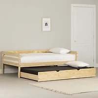 Sweedi Twin Solid Wood Daybed with Trundle Bed Natural Wood by South Shore Furniture