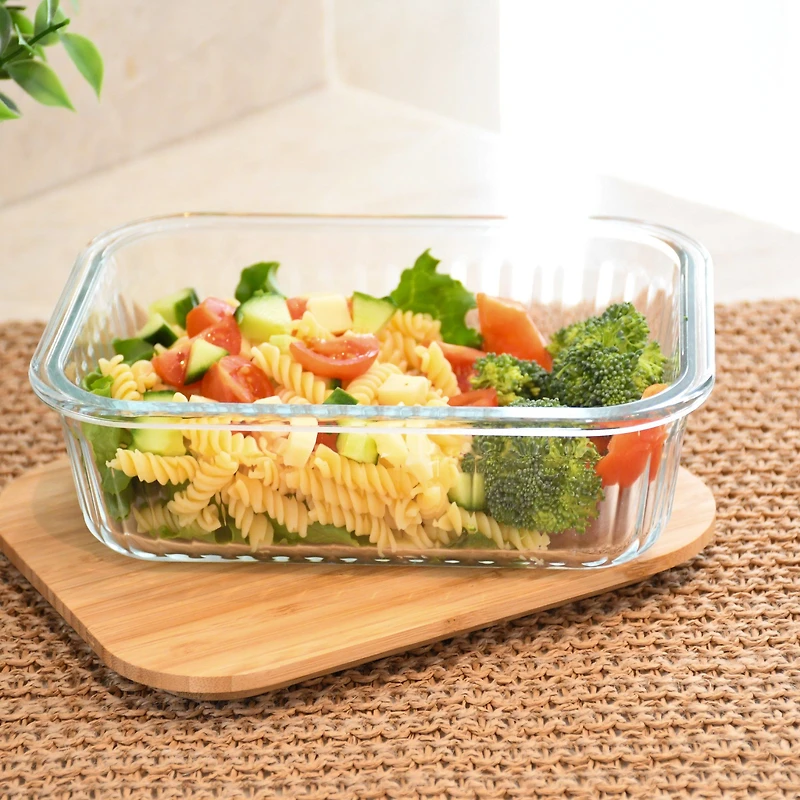 Melii Glass Food Storage Container with Bamboo Lid - Ridges