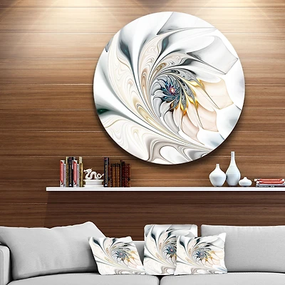White Glass Floral Art Round Wall