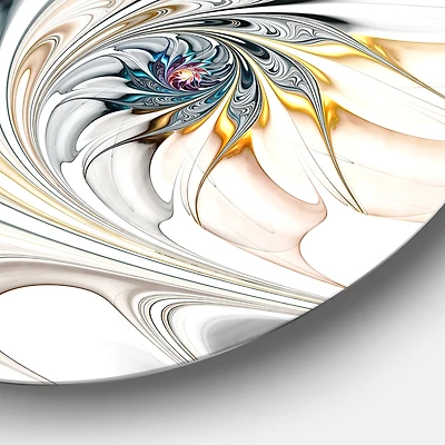 White Glass Floral Art Round Wall