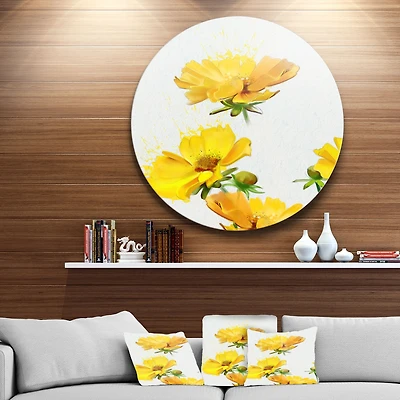 Beautiful Yellow Flowers on White Round Wall Art