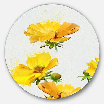 Beautiful Yellow Flowers on White Round Wall Art