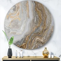 White Marble with Curley Grey and Gold Veins Round Wall Art