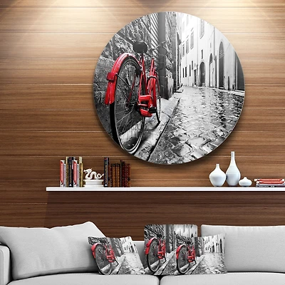 Retro Vintage Red Bike Round Metal Art