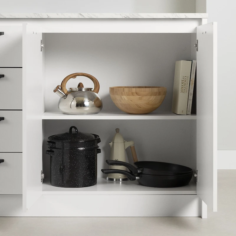 Mylos Îlot de cuisine - Faux marbre blanc et Blanc