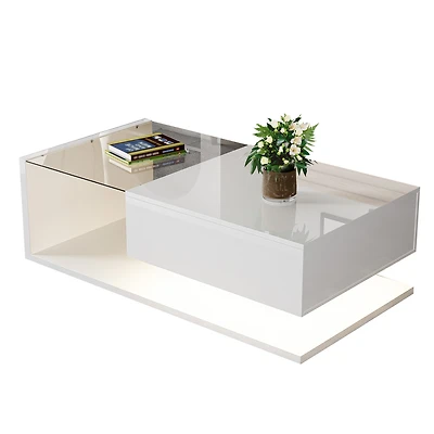 Modern High-Gloss Coffee Table with Glass Top and LED Lighting