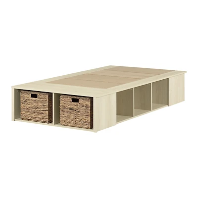 Ava Storage Bed with Baskets - Bleached Oak