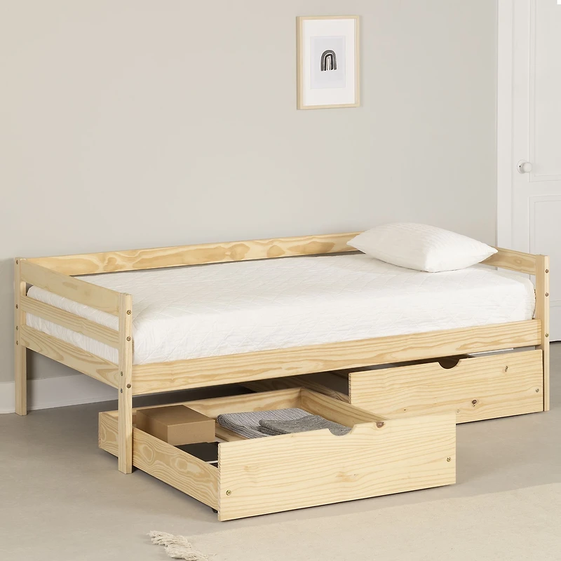 Lit banquette simple Sweedi en bois massif avec tiroirs de rangement
