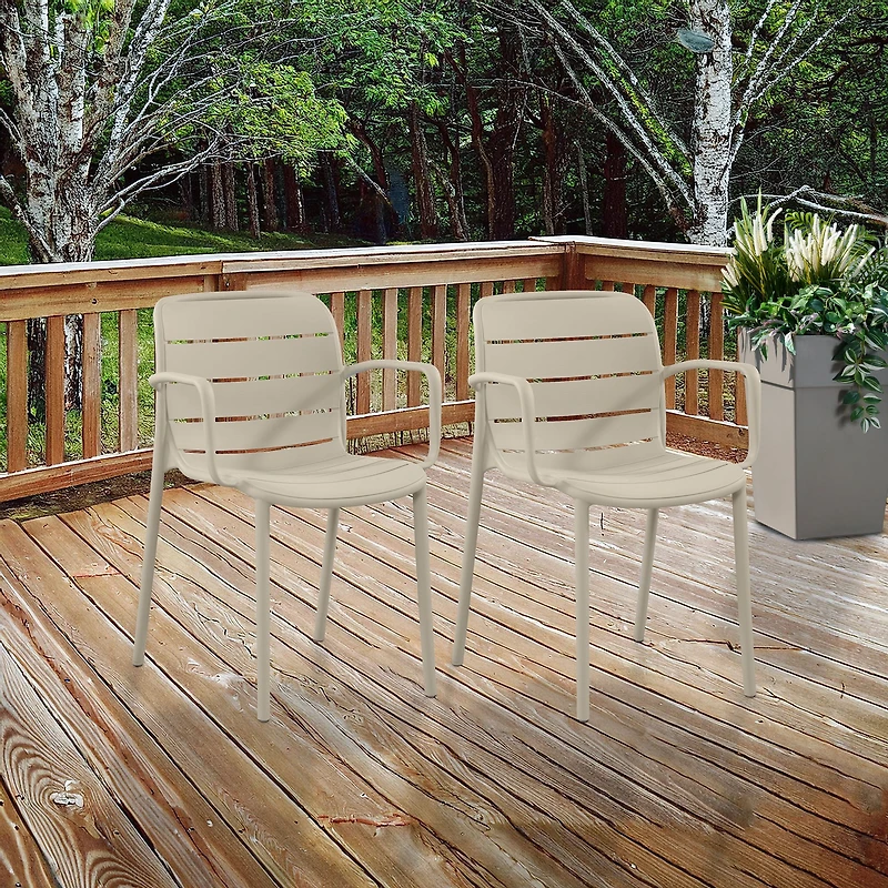 Patioflare Plus Recycled Plastic Stacking Armchairs - Cream, Set of 2