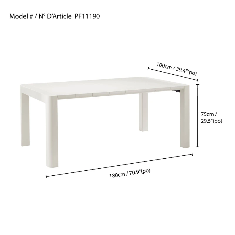 Patioflare Plus Table de patio rectangulaire en plastique recyclé couleur crème