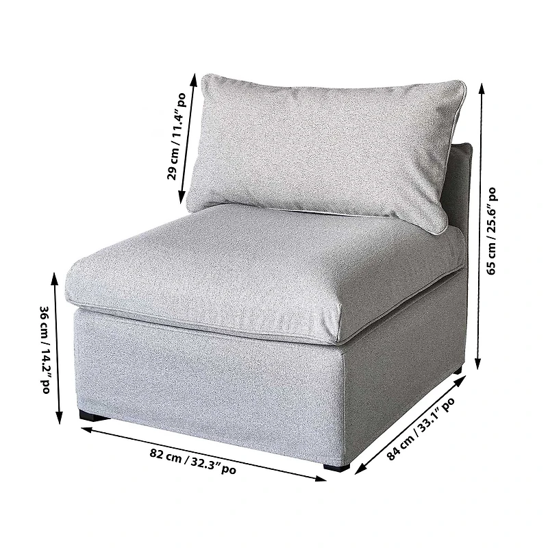 Patioflare Lanai Modular Outdoor Armless Chair, Grey