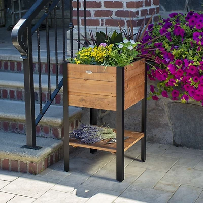Urban Garden Tall Recycled Wood and Metal Planter with Shelf