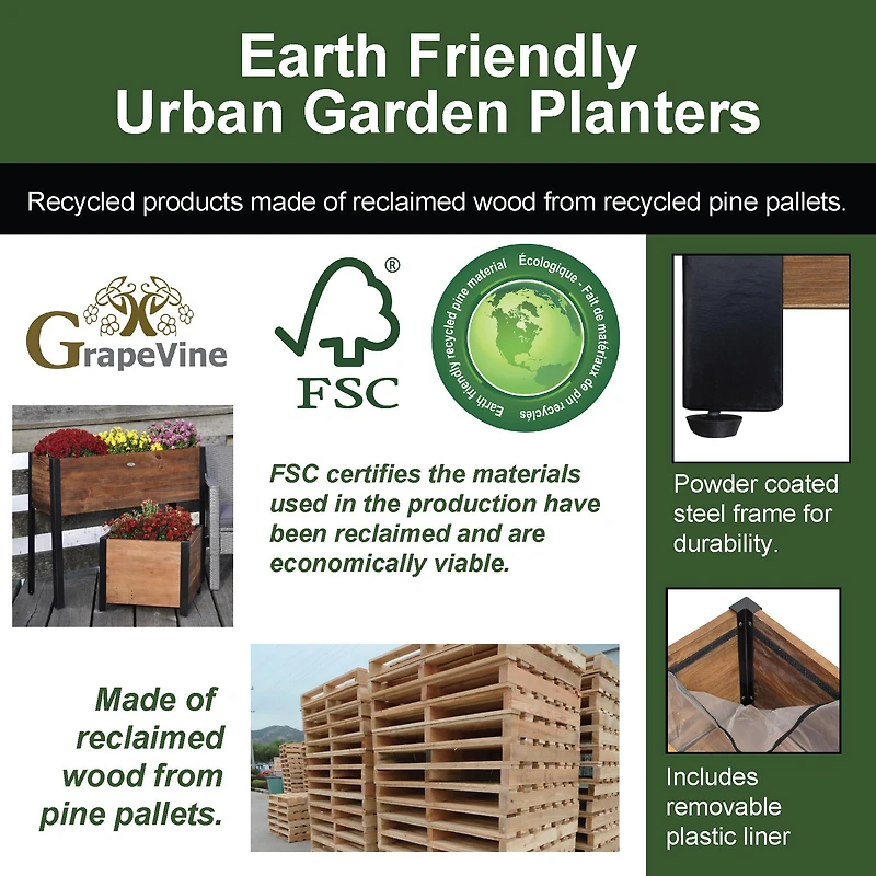 Grapevine Recycled Wood Rectangular Planter