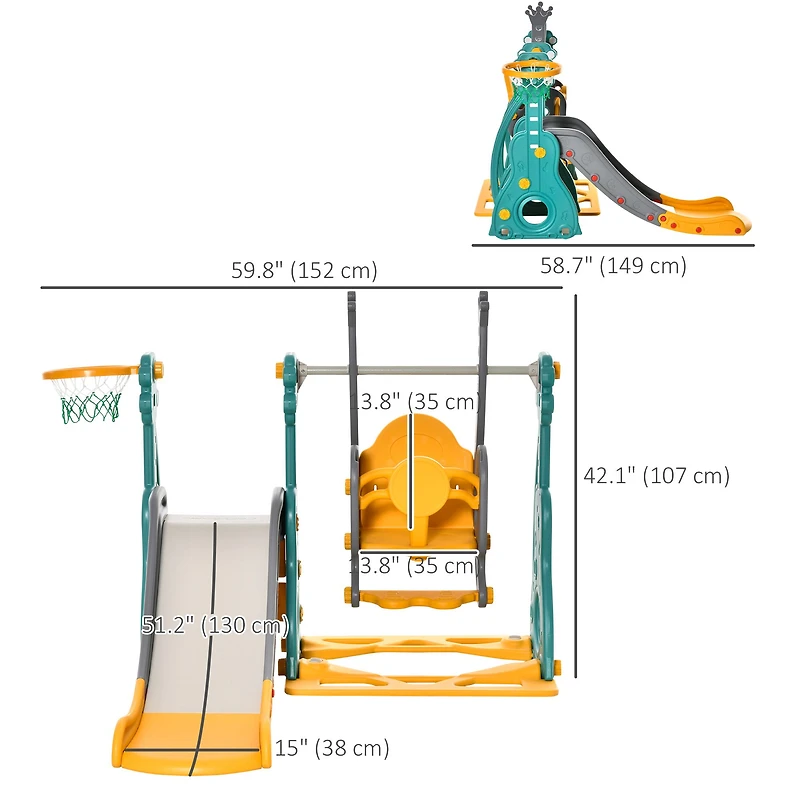 3-in-1 Kids Swing and Slide Set