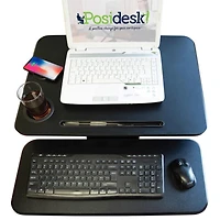 Sit-Stand Pedestal Desk with Cup/Accessory Holder & Wireless Charger
