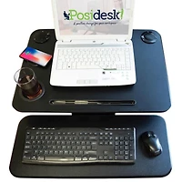  Sit-Stand Pedestal Desk with Cup Holder, Bluetooth Speakers & Wireless Charger