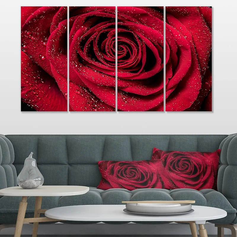 Red Rose Petals with Rain Droplets Canvas Art Print