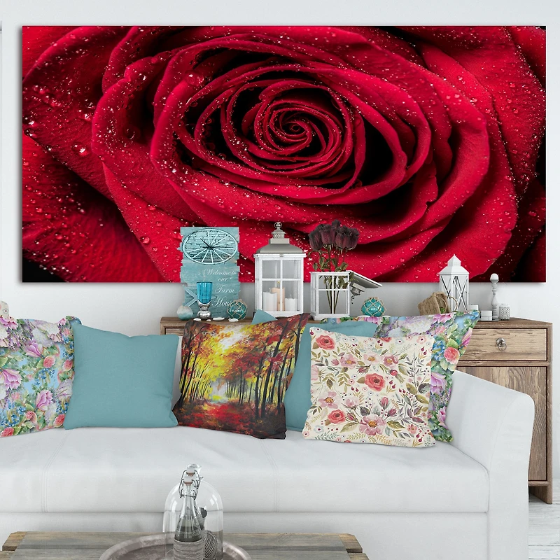 Red Rose Petals with Rain Droplets Canvas Art Print