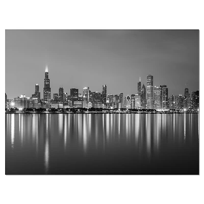 Toile « Chicago Skyline at Night Black and White »