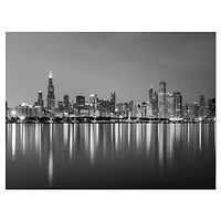 Chicago Skyline at Night Black and White  Wall Art