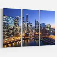 Chicago River with Bridges at Sunset Canvas Wall Art
