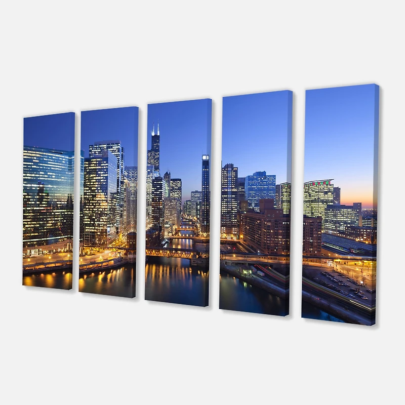 Chicago River with Bridges at Sunset Canvas Wall Art