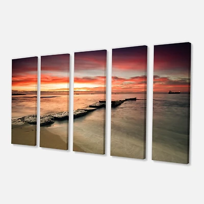 Wonderful Sunrise on Black Ocean Canvas Wall Art Panels