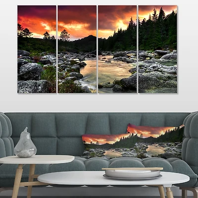 Rocky Mountain River at Sunset 4 Canvas Wall Art
