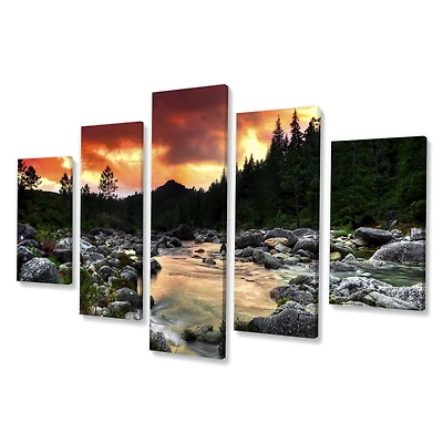 Rocky Mountain River at Sunset 4 Canvas Wall Art