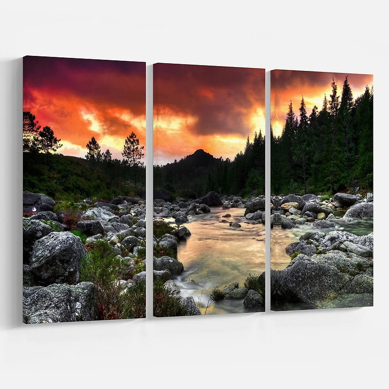 Rocky Mountain River at Sunset 3 Canvas Wall Art