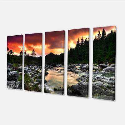 Rocky Mountain River at Sunset 4 Canvas Wall Art