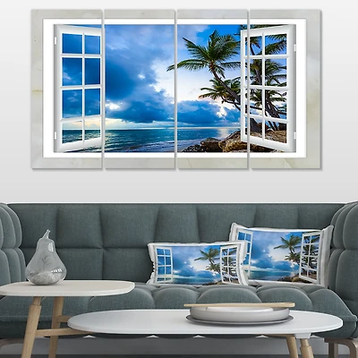 Window Open to Cloudy Blue Sky Canvas Wall Art