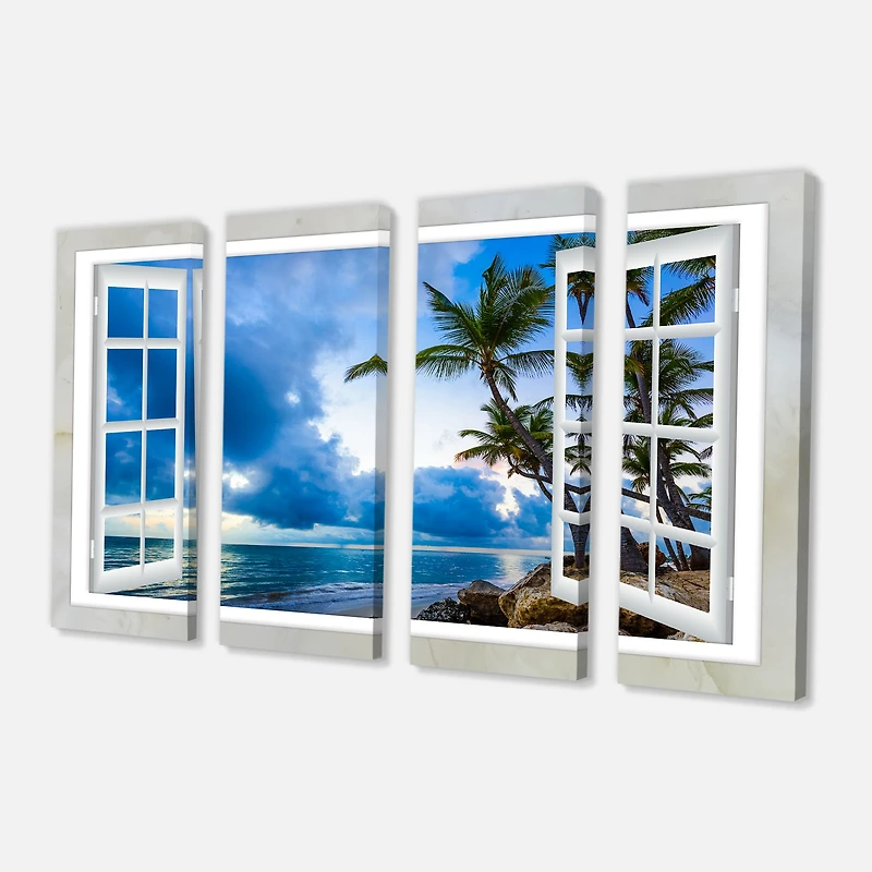 Window Open to Cloudy Blue Sky  Canvas Wall Art
