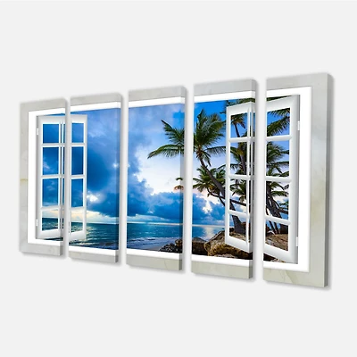 Window Open to Cloudy Blue Sky  Canvas Wall Art