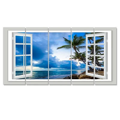Window Open to Cloudy Blue Sky  Canvas Wall Art