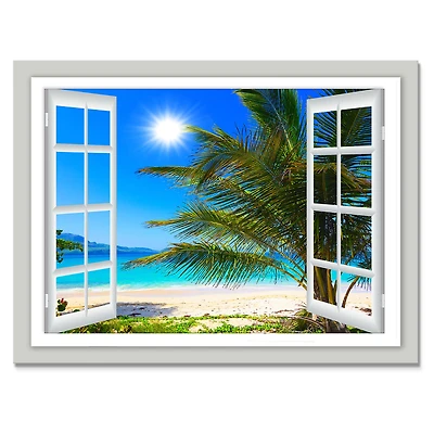 Toile « Window Open to Beach with Palm »
