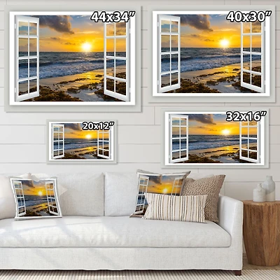 Open Window to Bright Yellow Sunset Canvas Wall Art Print
