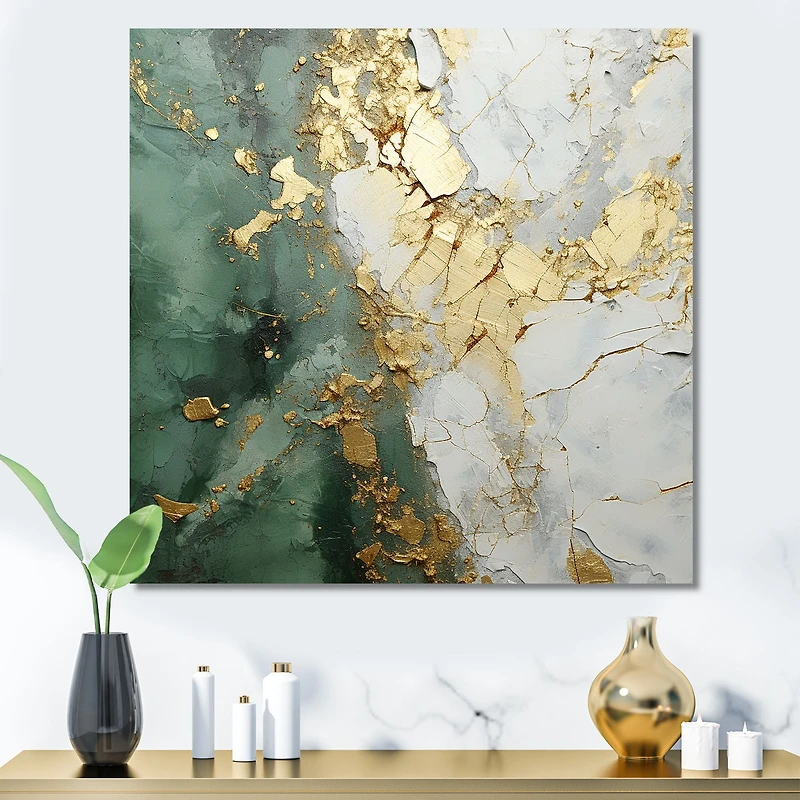 Green and Gold Fusion – Modern Metallic Abstract Art