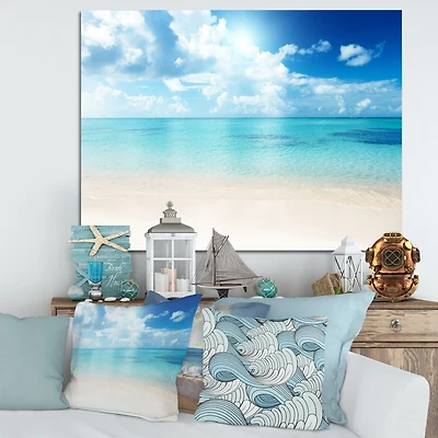 Sand of Beach Blue Caribbean Sea  Canvas Wall Art Print