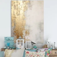 Peinture abstraite minimale « Gold and Beige River Flow »