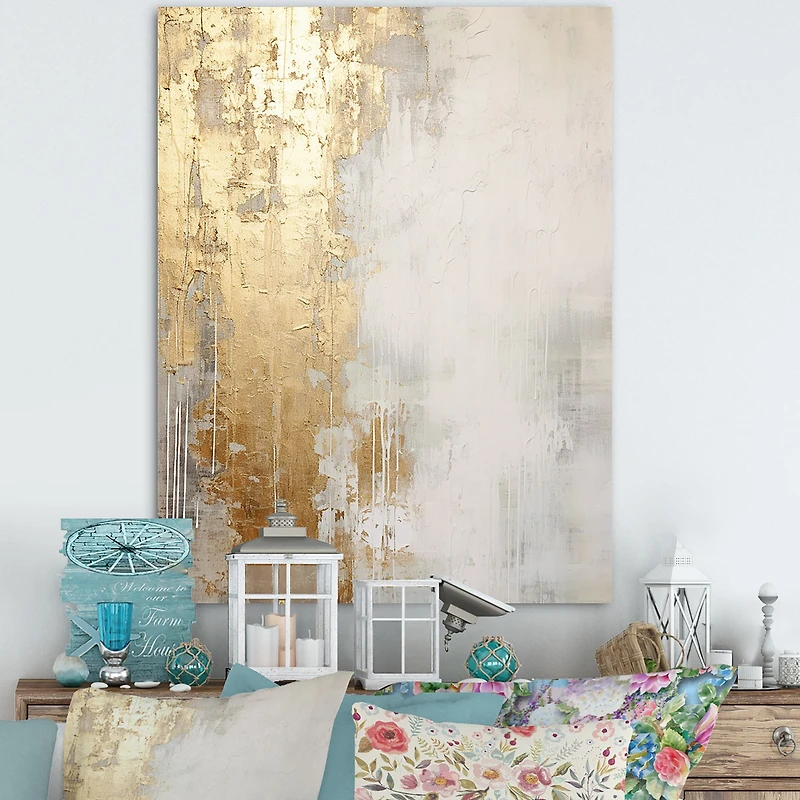 Gold and Beige River Flow – Elegant Minimal Abstract Painting