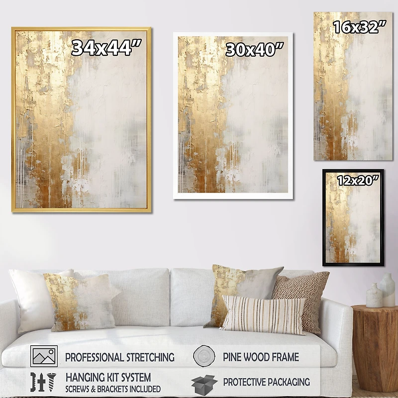 Peinture abstraite minimale « Gold and Beige River Flow »