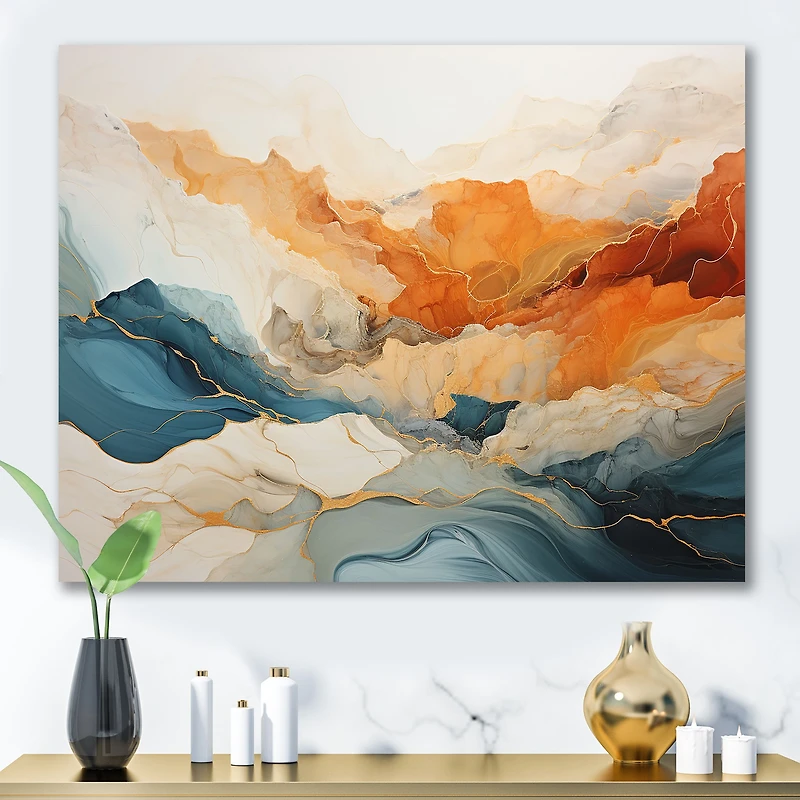 Art fluide dynamique « Orange and Blue River Ink »