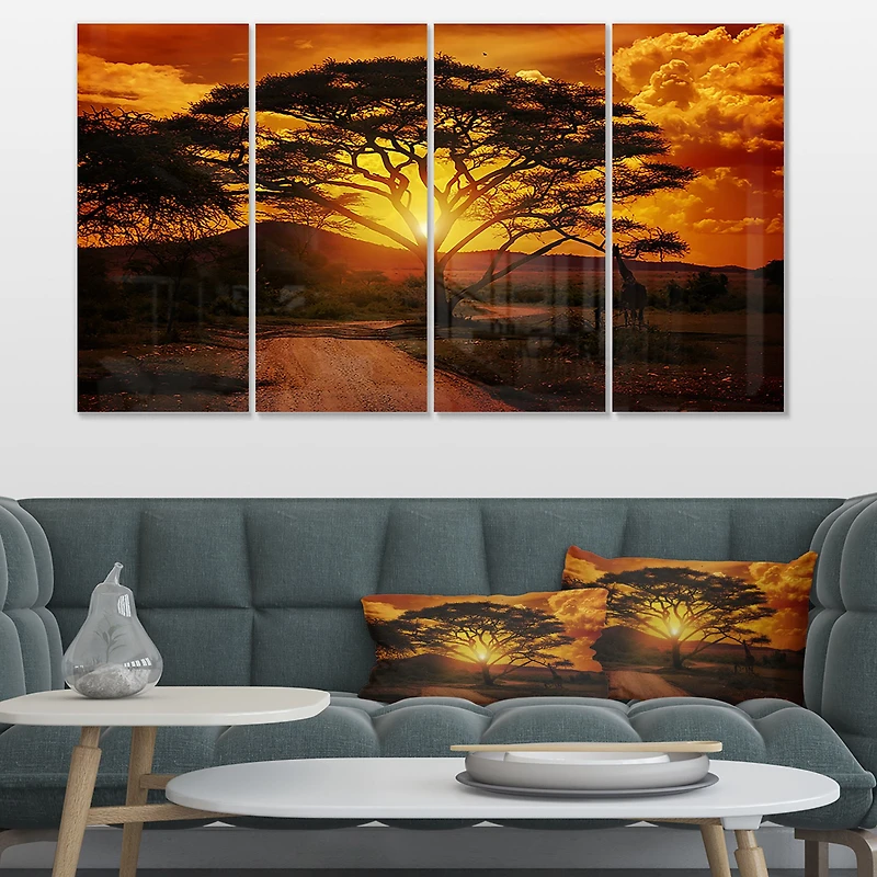 African Sunset with Lonely Tree  Canvas Wall Art