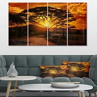 African Sunset with Lonely Tree  Canvas Wall Art