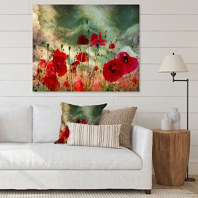 Wild Red Poppy Flowers Sky  Canvas Art Print