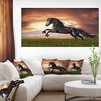 Black Friesian Horse Gallop  Wall Art