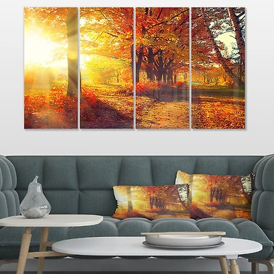 Toile « Autumnal Trees Sunrays » - 4-5 panneaux