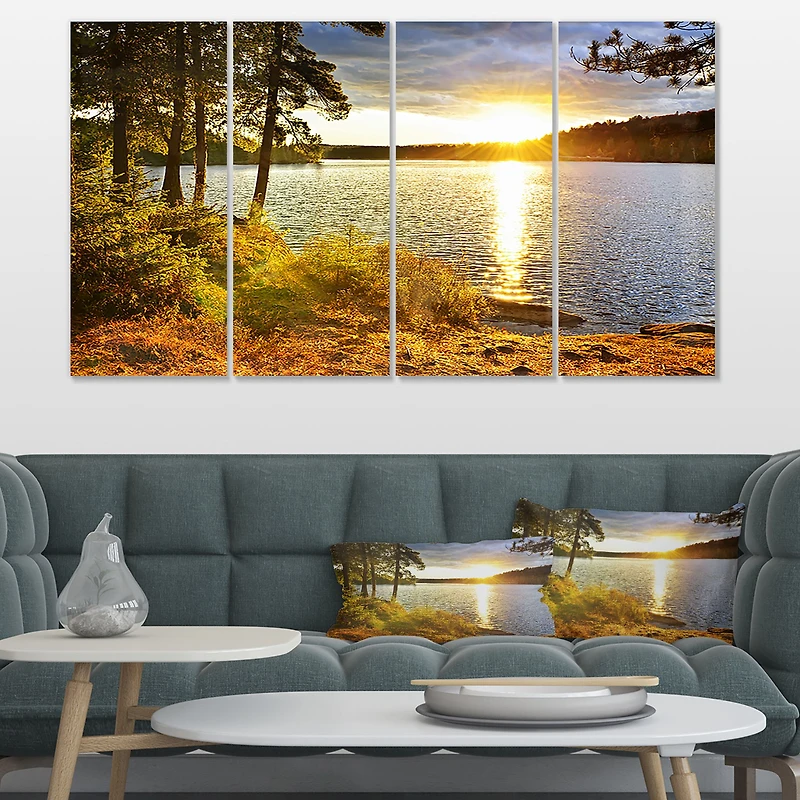 Beautiful View of Sunset over Lake Wall Artwork Print on Canvas